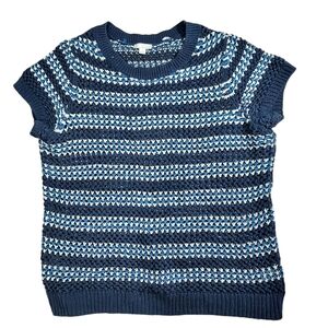 Gap navy stripe open stitch short sleeved sweater L